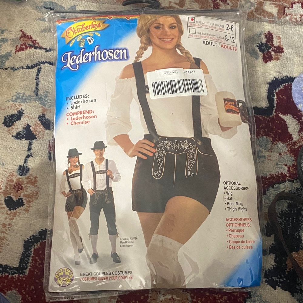 Oktoberfest Women’s Lederhosen Costume – Shirt + Lederhosen –Adult One Size 2–6